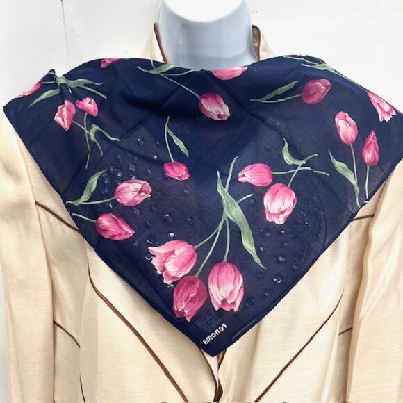 (2) Unused Perry Ellis & Renoma Mini Scarf/handker cottonPink Blue Floral-18"(11 - Picture 3 of 12